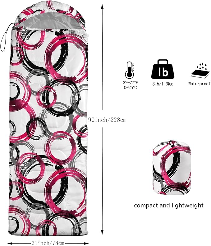 Sleeping Bags for Adults and Kids3D Printing Camping Sleeping Bag for Girls Boys Lightweight Waterproof Cold/Warm 3-SeasonOutdoor Travel with Compression Bags