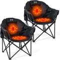 2 Pack Oversized Heated Camping Chair 3 Heating Levels Soft Padded Camp Chairs with Pillow and Storage Bag Portable Folding Outdoor Heated Moon Chair for Lawn Patio Beach and Picnics Black