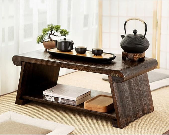 Japanese Style Tatami End Table - Multipurpose Wooden Folding Coffee Table Lightweight Portable Travel Camping Table for Picnic Meditation and MoreA-80cm/31.5in