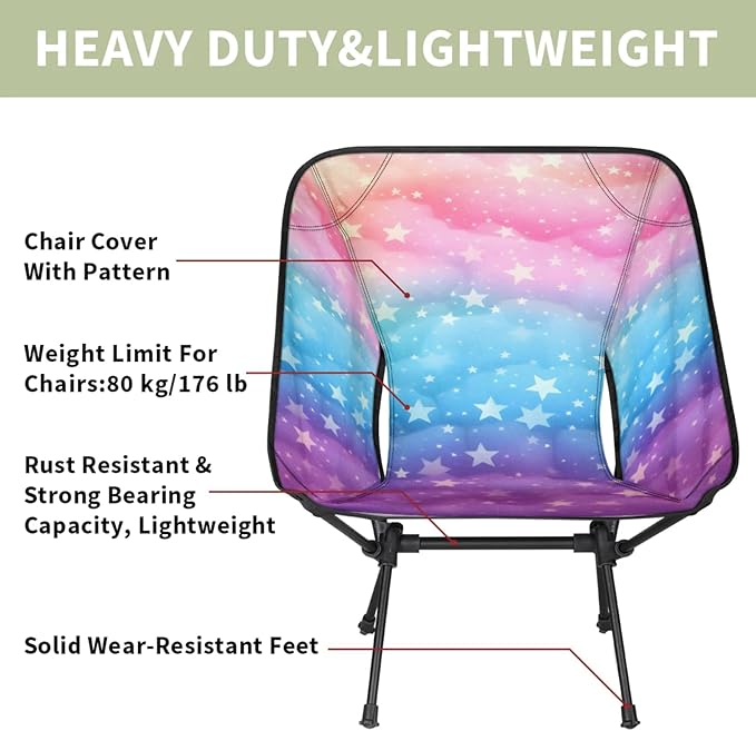 Honeybaby Folding Camping Chair Stars Rainbow Color Camping Chairs Lightweight Portable Chair Outdoor Foldable Chairs for Camping Travel Picnic Beach Hiking