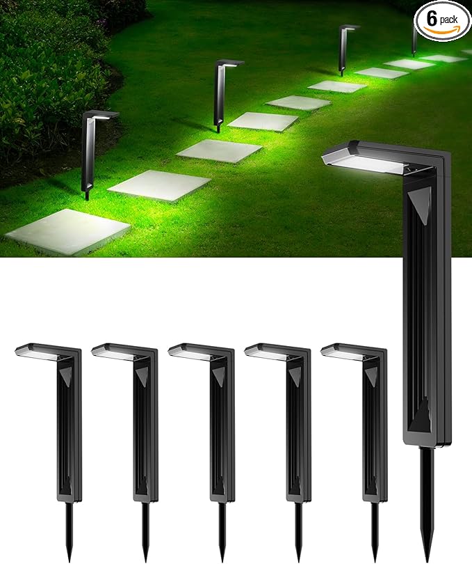 6 Pack Solar Powered Pathway Lights Outdoor Waterproof 30 LED Bright Walkway Landscape Lamp for Outside Path Driveway Sidewalk Yard Lawn Garden Trail Modern Design and 2 Modes (Cool White)