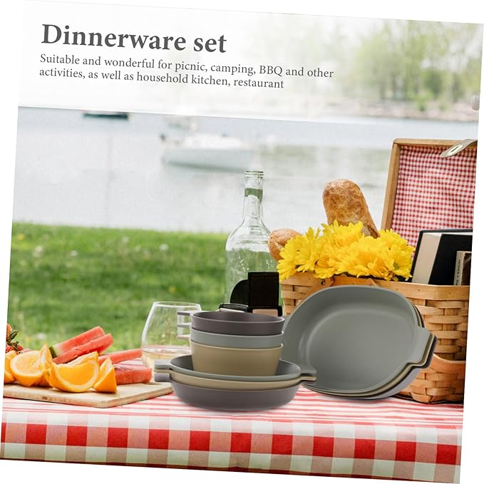 HANABASS 1 Set Portable Outdoor Dinnerware Reusable Plastic Bowl and Plate Kit for Camping Picnics and Travel Lightweight Dining Essentials for Side Dishes and Snacks