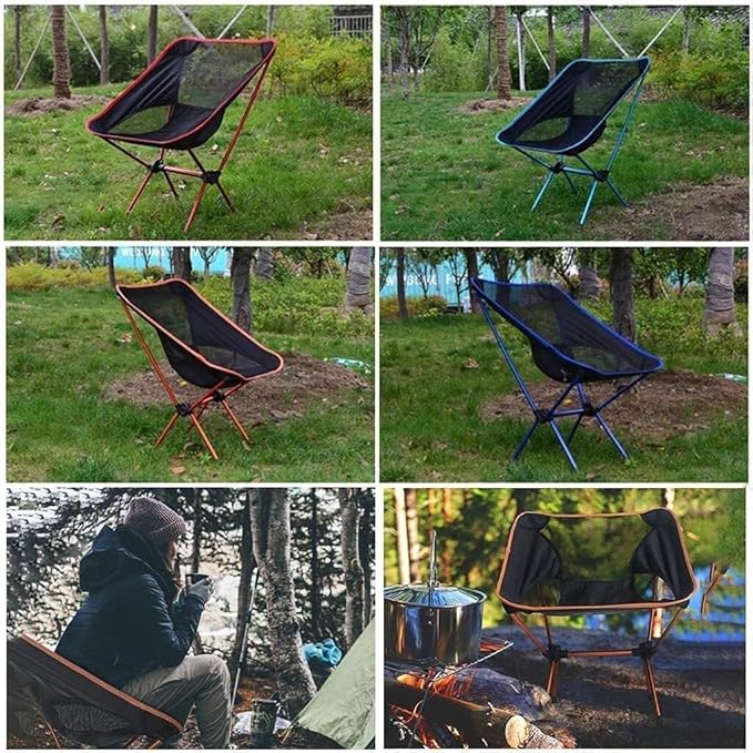Outdoor Folding Chair - Portable Camp Chair for Fishing Hiking Beach Park BBQs and Garden Leisure Solid Back Design