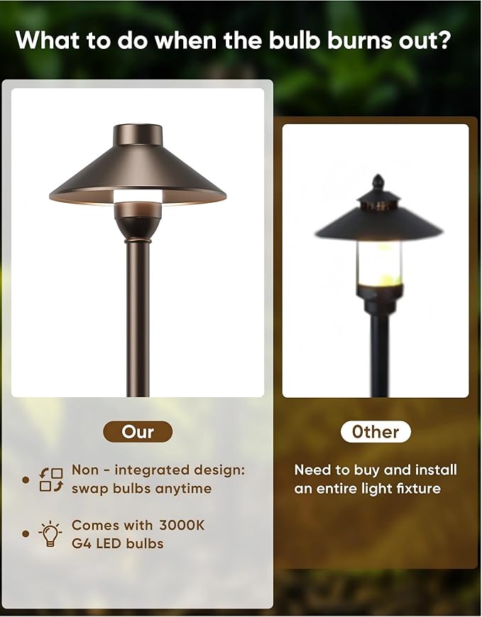 PARTPHONER Low Voltage Landscape Lighting 1-Pack Aluminum 12V Pathway Light with G4 Bulb Waterproof Oil Rubbed Bronze Color Wired Path Light with Connectors for Walkway Yard Garden