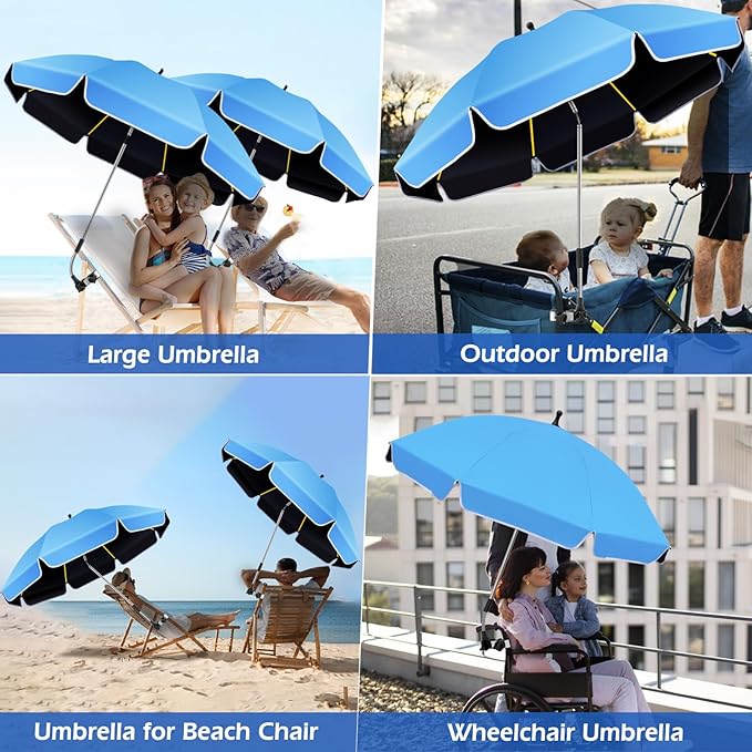 Umbrella 360°Adjustable Protection Stroller 2 PACK 48.8 beach chair umbrella with clamp high UV protection. 3 Adjustable areas 180°+360° for fishing golf beach camping (chair not included)
