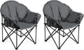 S AFSTAR 2 Packs Oversized Camping Chair Cushion Padded Moon Round Saucer Chair w/Cup Holder &amp Carry Bag Portable Camp Chair Outdoor Folding Chair for Patio Beach Picnic (Grey)