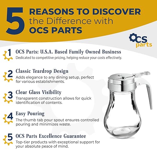 OCS Parts Syrup Dispenser with Lid and Dispensing Thumb Lever | Commercial Grade Liquid Dispensers for Home and Commercial Kitchens (2 6 OZ)
