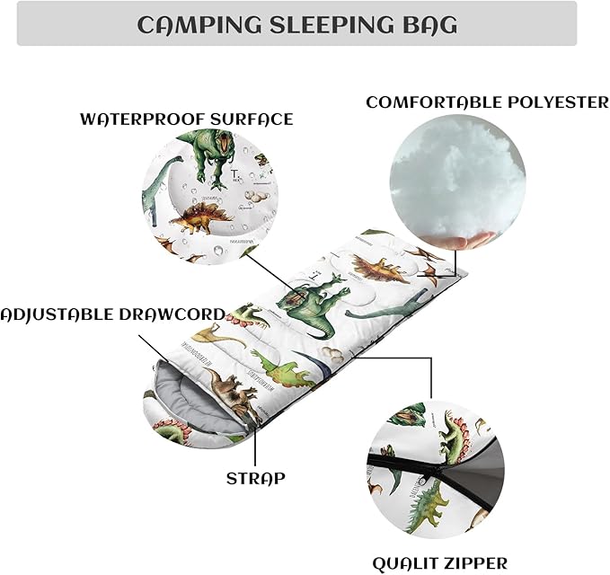 Sleeping Bags for Adults Youth Kids3D Printing Camping Sleeping Bag for Girls Boys Lightweight Waterproof Cold/Warm Weather Sleeping Bag for 3 Seasons