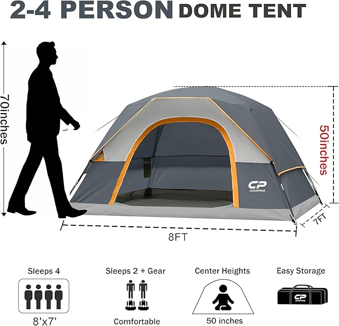 Tents for Camping 4 Person Tent Waterproof Windproof Double Layer Camping Tent Easy Setup Dome Tent with Large Mesh Windows &amp Wider Door for Outdoor Camping &amp Hiking