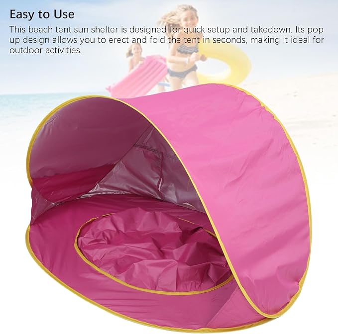 Beach Tent Sun Shelter Sun Proof Wind Proof Portable Baby Beach Beach with Pool Storage Bags Shade Canopy for Outdoor (Pink)