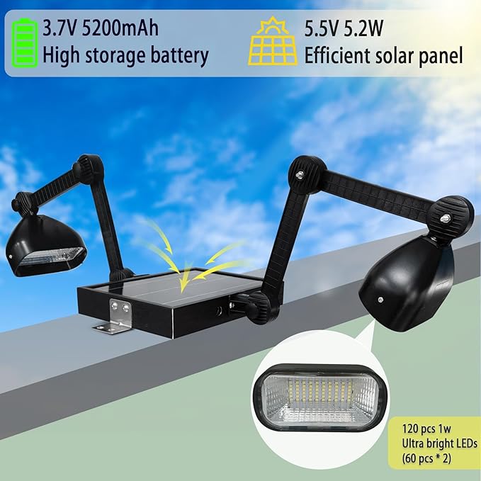Solar Sign Lights Outdoor 120 LEDs Solar Billboard Light IP65 Waterproof 5200 mAh Up to 12 Hrs Commercial Solar Signboard Light for Real Estate Signs Business Shops Bus Stop Yard Sign