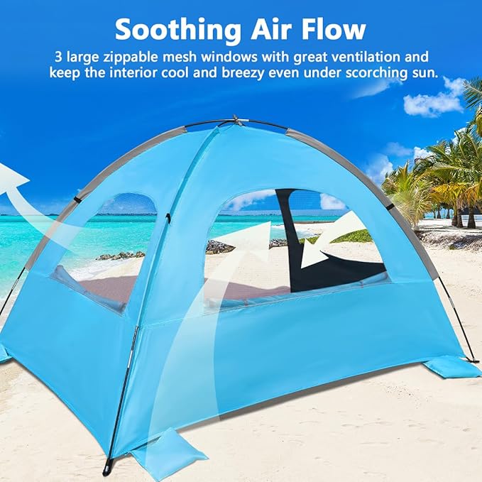 NXONE Beach Tent Sun Shelter with UPF 50+ UV Protection Lightweight Easy Setup Portable Beach Canopy for Family Large Space for Beach Camping &amp Outdoor 3/4/6 Person