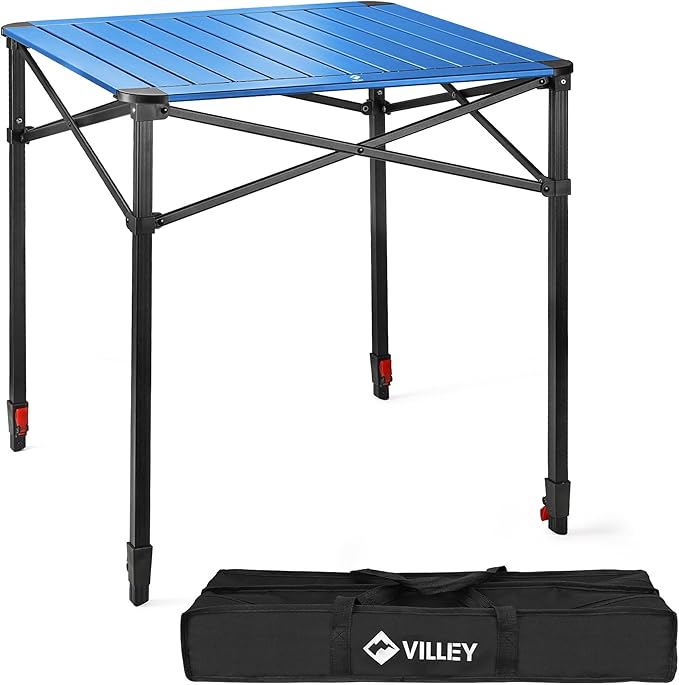 VILLEY Folding Camping Square Table with Carry Bag Lightweight Aluminum Adjustable Square Table for Outdoor Camping Picnic Backyards BBQ (L)