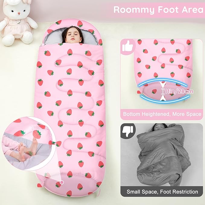 FIOBEE Kids Sleeping Bag for Girls Boys 3 Season Warm &amp Cool Weather Youth Camping Sleeping Bags with Backpacking Bag Waterproof for Traveling Hiking Indoor Outdoor Camping Essentials
