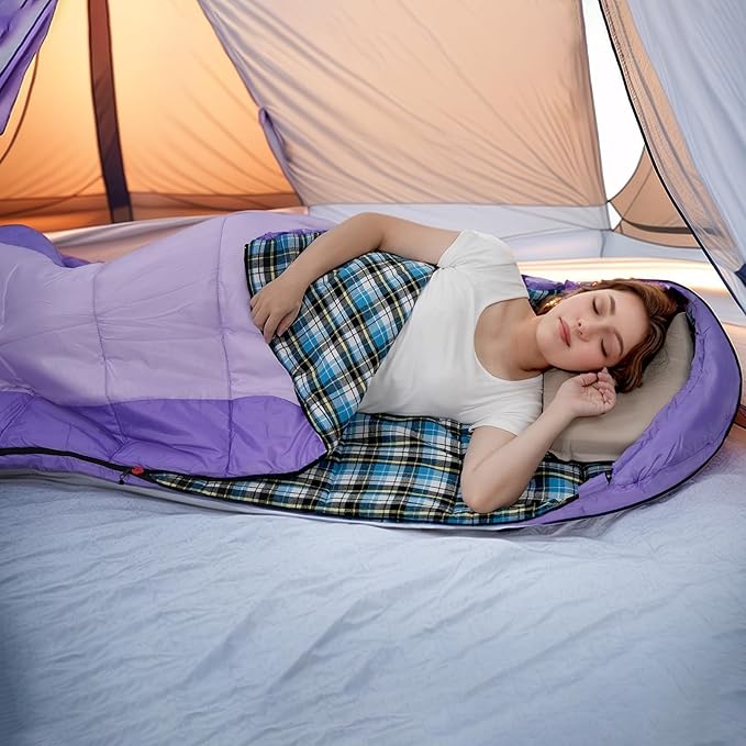 Cotton Flannel Lined Sleeping Bag for Adults Teens Kids Cold Weather &ampWarm 3 Seasons Lightweight Compact Camping Essentials Equipment Hiking Outdoor Travel