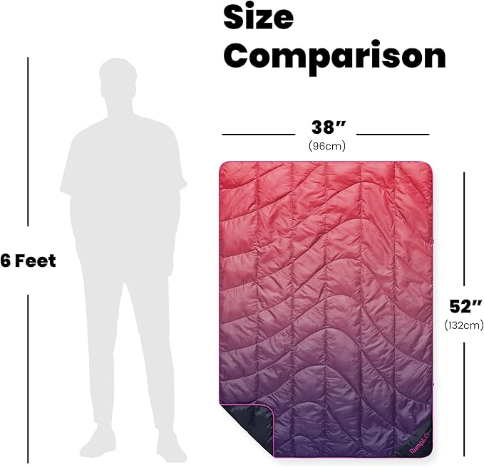 Rumpl Travel Puffy Blanket Ultra-Packable Travel-Size Warmth and Comfort Berry Fade