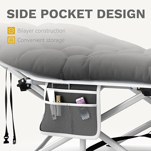 DWVO 2PCS Camping Cots Portable Recliner Lounge Chair w/Mattress Outdoor Folding Cot Heavy Duty 575 LB Capacity 1200D Oxford w/Carry Bag Travel Camp Bed for Camping Office Traveling Black