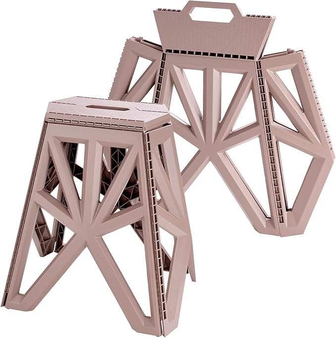 18 Folding Stool - Brown 1 Piece Portable Step Stool Foldable - No Assembly Needed 500lb Capacity - Non-Slip Collapsible Stool Chair for Kitchen Bathroom Camping RV