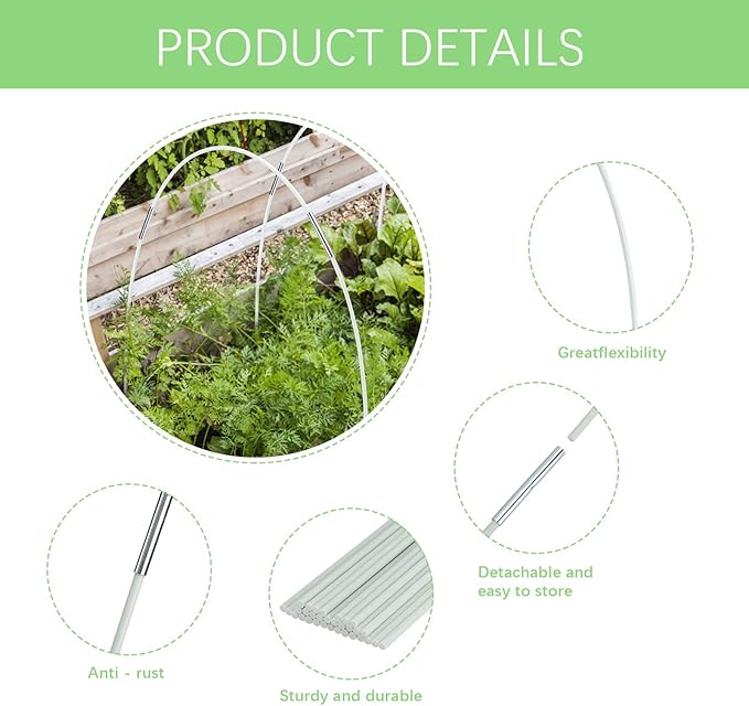 Fiberglass Long Arch Poles for Bike Tent Awning Frame Kit - Replacement Tent Rods Bar Support Rods for Hiking and Camping Tarp Poles