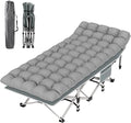 Suteck Camping Cot Folding Camping Cot Bed for Adults Sleeping 1200D Double Layer Oxford Portable Folding Outdoor Cots for Camping W/Soft Pad Carry Bag for Home Office Nap Beach Travel 500LBSGrey