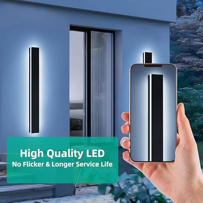Upgrade Widened 2 Pack Outdoor Modern LED Wall Light 47.2inch Long Black Wall Sconces 3 Color 3000K/4500K/6000K IP65 Waterproof 42W Exterior Lighting Fixture for House Fence Yard Patio