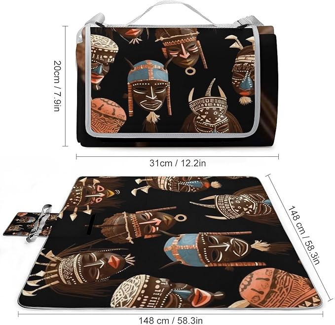 African Ritual Ethnic Tribal Beach BlanketPortable Waterproof Picnic Blanket58.3''x 58.3'' Extra Large Picnic Mat for BeachCamping Grass Lawn Park Accessorie for Festival BBQ