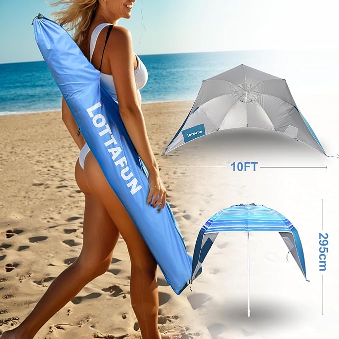 Beach Shelter Umbrella Premiere UPF 50+ Umbrella Shelter for Sun and Rain Protection for Adult (10-FootBlue Stripe)