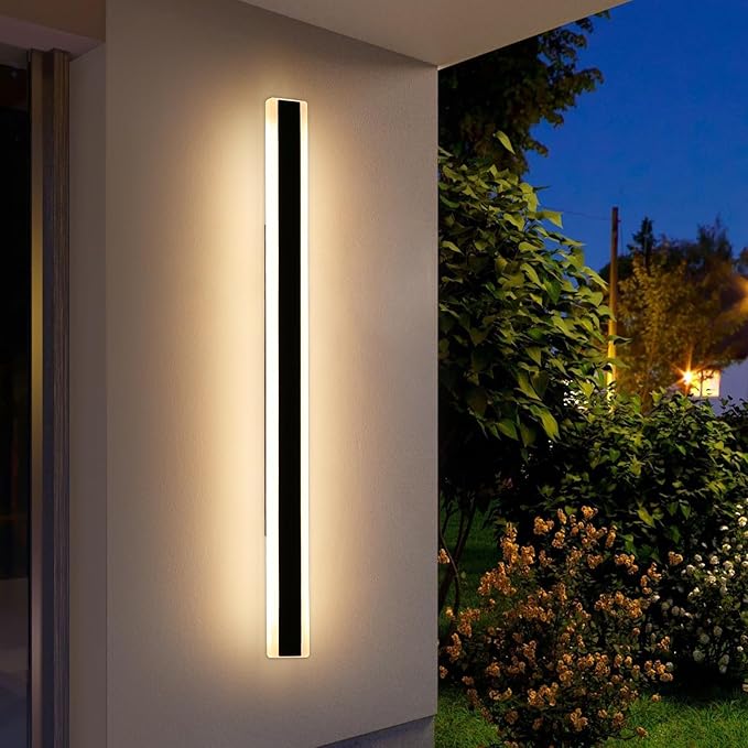 71inch Long Modern LED Outdoor Wall Light Black Outside Wall Sconces Lamps 3 Color 3000K/4500K/6000K IP65 Waterproof Exterior Lighting Fixtures for Patio Garage Yard Porch