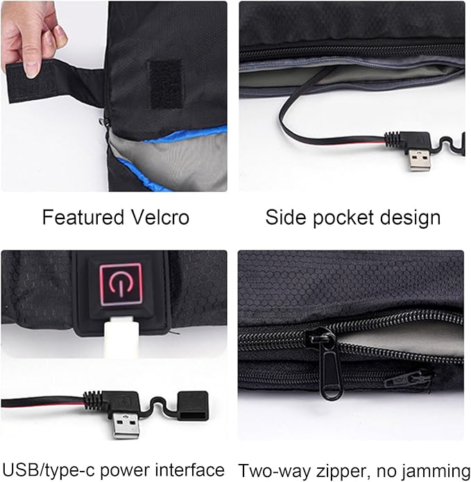 Double Heating Sleeping Bag 6 Heating Zones Multi USB Power Supported Detachable Heating Pads with Portable Bag