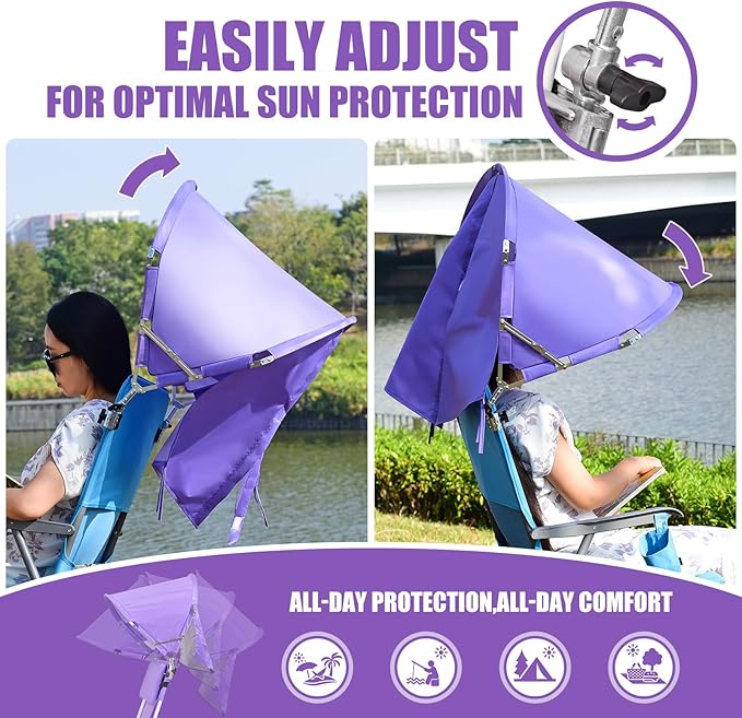 Universal Chair Umbrella Canopy UPF 50+ Chair Sun Shade Attachment with Adjustable Clamp Fits Most Brands’ Beach Camping Lawn Wheelchair Tanning Zero Gravity Lounge Fishing Chairs Patented