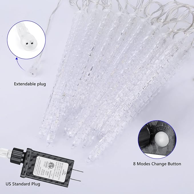 Joomer Blue Christmas Icicle Lights 13FT 20 Tubes 90 LED 8 Modes Icicle Lights with Timer Function Waterproof Connectable Ice String Lights for Holiday Home Patio Trees Christmas Decoration