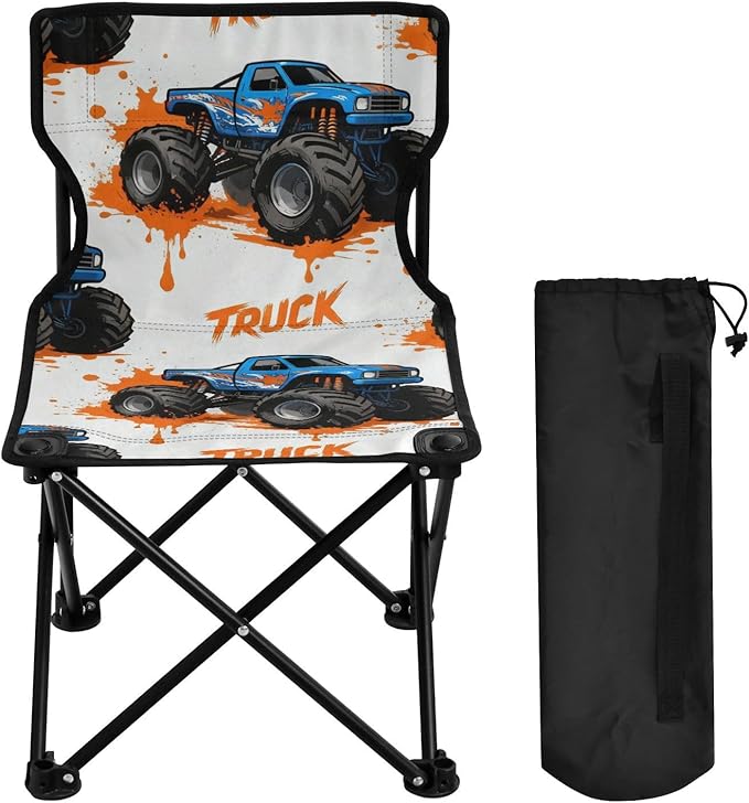Compact Camping Chair Monsters Truck Pattern Packable Backpacking Ultra Lightweight Includes Carry Bag Lawn Chairs for Outside