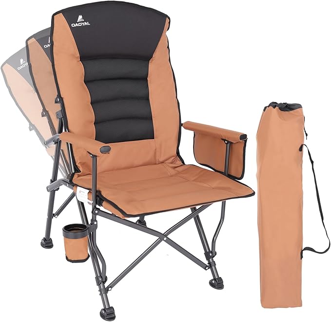 Camping Chairs for Adults Adjustable Backrest Heavy Duty Oversized Folding Camping Chair Supports 350lbs for Outside with Cup Holder&ampSide Pocket Outdoor Folding Camp Chair with High Back (Brown)