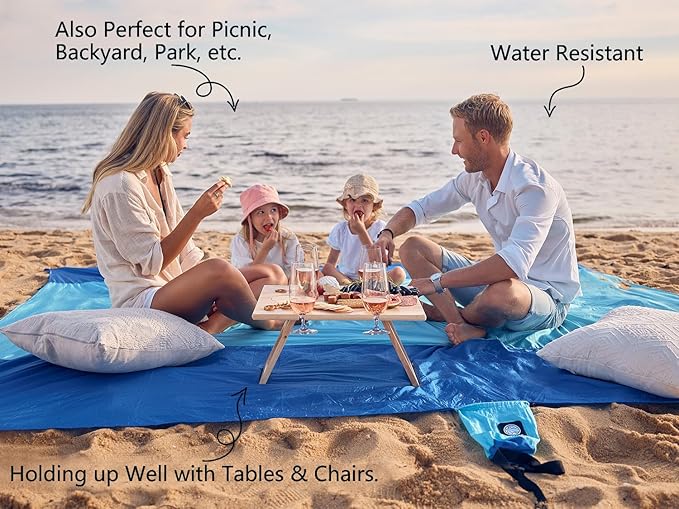 WEKAPO Beach Blanket Sandproof Waterproof Extra Large Beach Mat Oversized &amp Compact Sand Free Quick Drying Beach Essentials for Vacation Cruise Picnic &amp Camping with Stakes