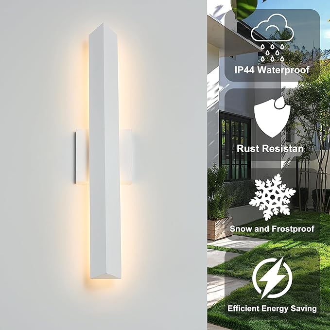 21.9IN LED Outdoor Aluminum Wall Lights20W Dimmable IP65 Waterproof Modern Textured White Indoor &amp Exterior Lighting Fixtures Long Exterior Wall Lights for Garage Front Door