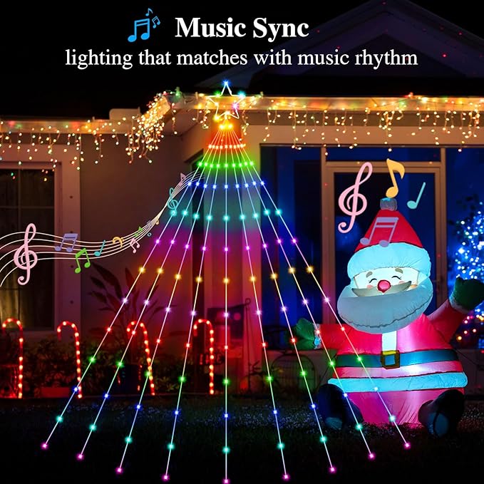 11.8 FT Christmas Decorations Outdoor Star String LightsSmart APP Remote Control RGB Color Changing DIY 344 LED Waterfall Lights for Garden Yard Outdoor Xmas Decorations