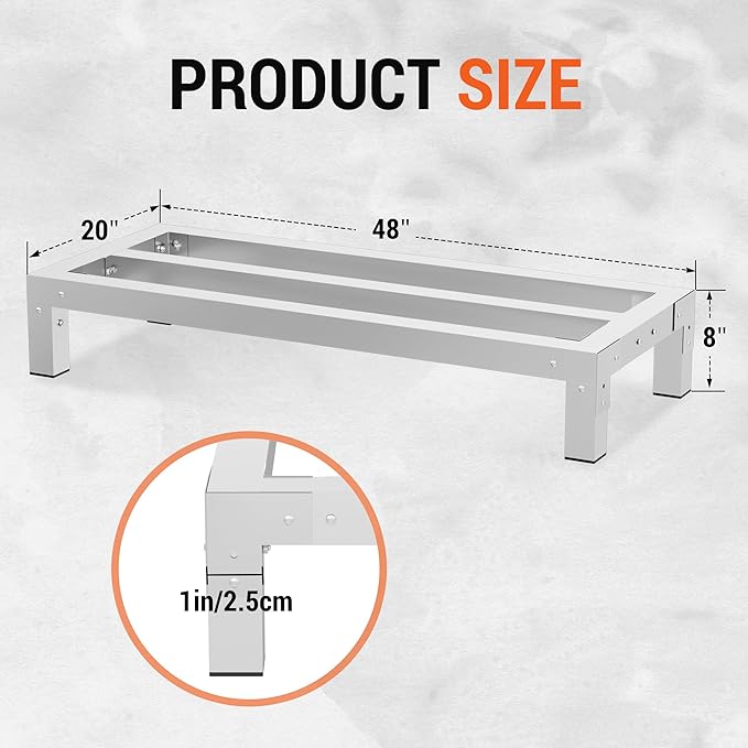 2 Pack Aluminum Dunnage Rack 48x20 Commercial Storage Rack Food Floor Rack Stand with 1.5mm Thick Aluminum Tube &amp Tool-Free Assembly for Kitchen Garage Warehouse Restaurant Vehicle