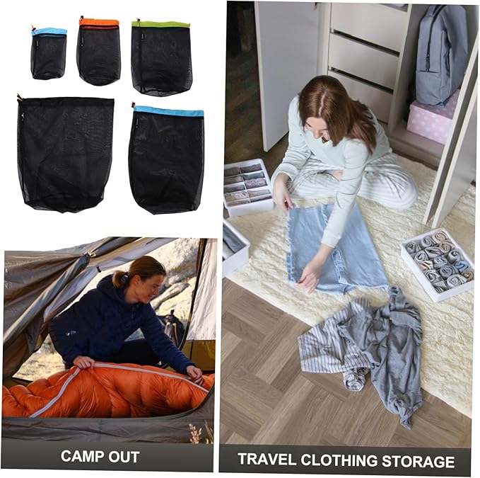 1 Set Compression Mesh Storage Sack Outdoor Travel Drawstring Bags for Camping Gear Clothes and Sleeping Bags Reusable Polyester Material Efficient Space Utilization