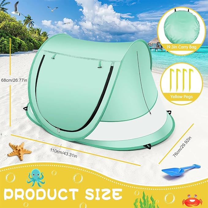 110x70x50cm Baby Beach Tent Camping Tent Sun Shelter Pop Up Baby Uv Protection Beach Tent with Storage Bag for Picnic Vacation Travel Yard Outdoors Beach