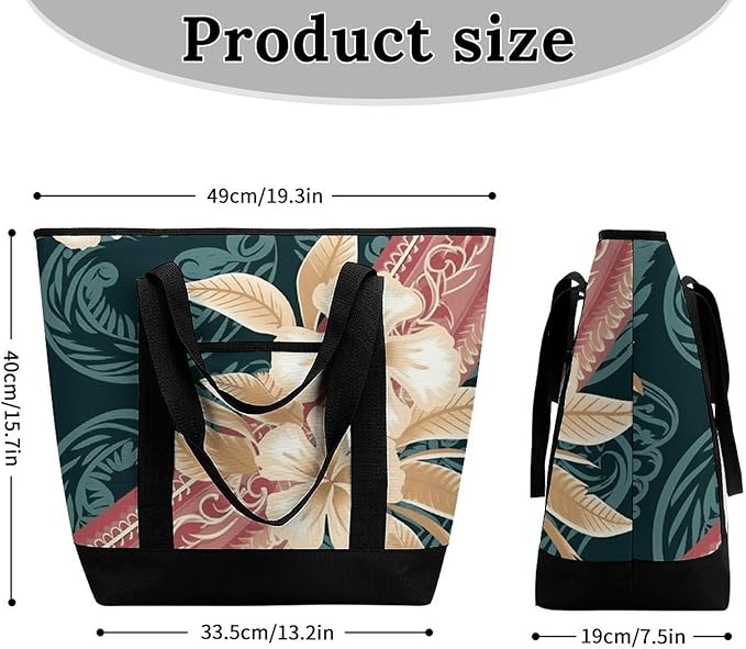 Insulated Shopping BagLarge Reusable Cooler Bags Elegant Hawaiian Pattern Printed Foldable Shopping BagTravel Waterproof Shoulder Bag