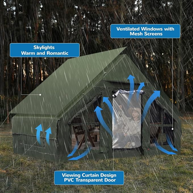 Inflatable Camping Tent with Pump 4 Season Inflatable Tents for Camping Inflatable House Tent Waterproof Easy Setup Glamping Tent
