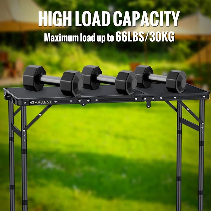 GARLLEN Folding Camping Table Max 27.5 3-Height Adjustable Portable Camping Table with Carrying Bag Lightweight Aluminum Folding Picnic Tables for BBQ Travel Outdoor 34.2 L x 15.7 W