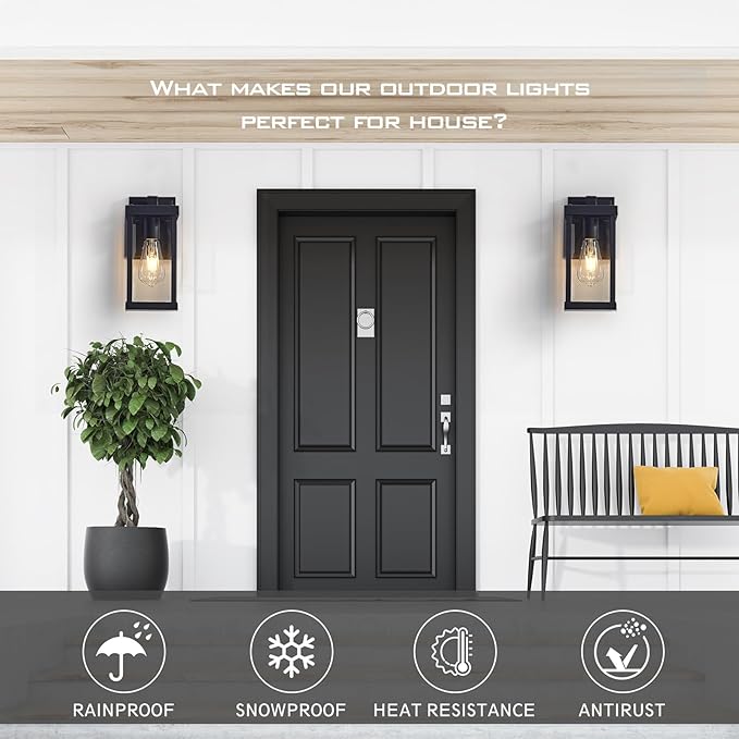 Black Outdoor Light fixtures 11 H Porch Lights Waterproof Exterior Lighting Fixtures Wall Mount for House Garage Porch Patio1 Pack