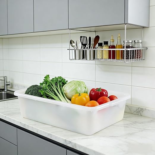4-Pack Commercial Bus Tubs Box/Tote Box White Plastic Storage Bin with Handles/Wash Basin Tub (25 Liter)