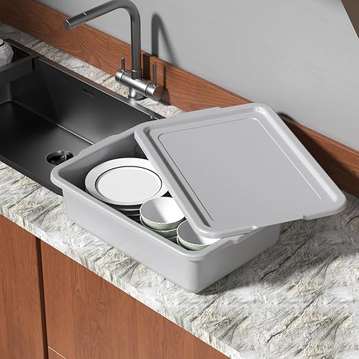 Anbers 12-Pack 13 L Bus Tubs Commercial Plastic Restaurant Bus Tubs with Lids Grey
