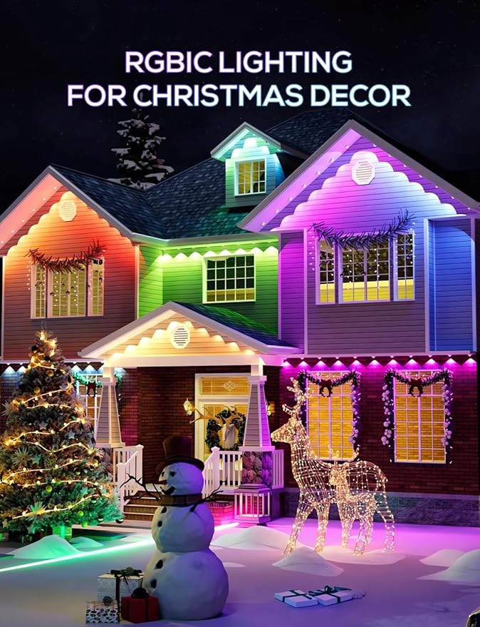 Permanent Outdoor Lights for House 100ft AI Smart Eave Lights with 60 LED Lights 66 Scene Modes with App/Remote Control for Christmas Decor IP67 Waterproof Compatible with Alexa Google Assistant