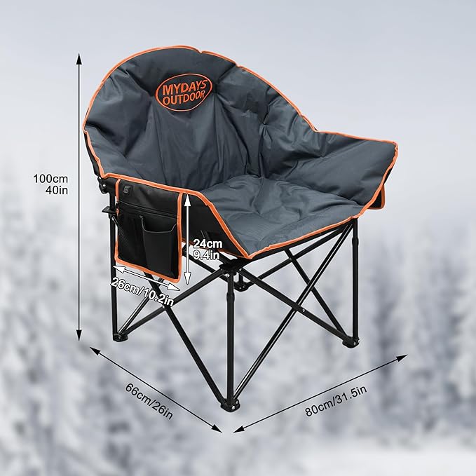 Oversized Heated Camping Chair for Adults(No Power Bank) Heavy Duty Camping ChairsHeated Chairs Outdoor SportsW/3 Control Levels for Back &amp Seat(Grey)