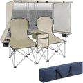 BDL Double Camping Chair with Canopy Two Person Folding Loveseat with Shade Heavy Duty Beach Chair with Cooler Bag Cup Holder for Outside Fishing Sports Beach-White