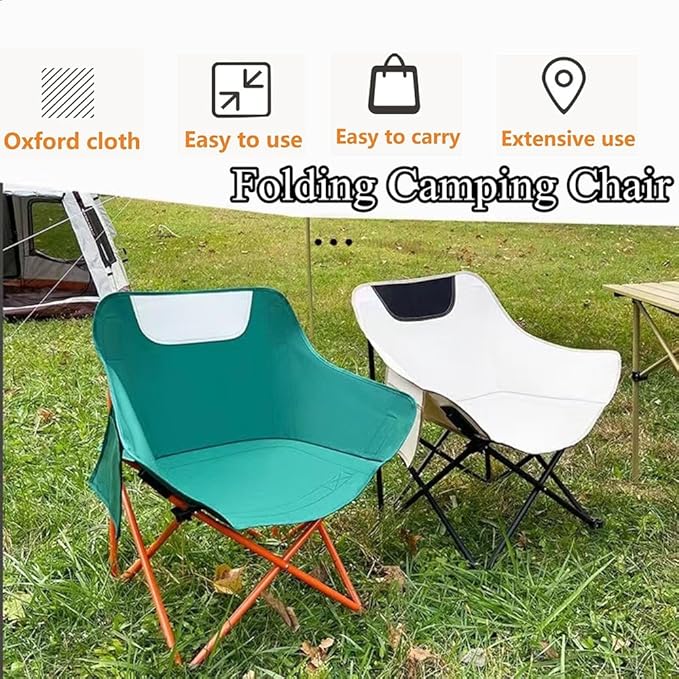 Folding Chairs Heavy Duty Support 330 lbs Moon Chair with Carry Bag Outdoor Quad Lumbar Back Padded with Side Pockets Built Durable and Reliable with Compact Foldable Steel Frame