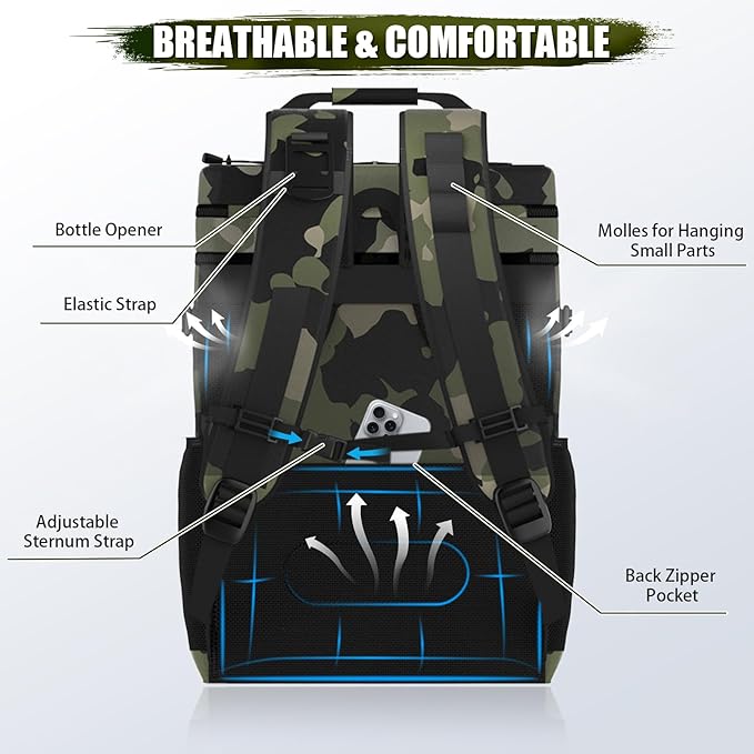 Tactical Backpack Cooler + 1P Tent Leakproof 40 Cans Soft Cooler Backpack Single 1 Person Tent for Backpacking Hiking